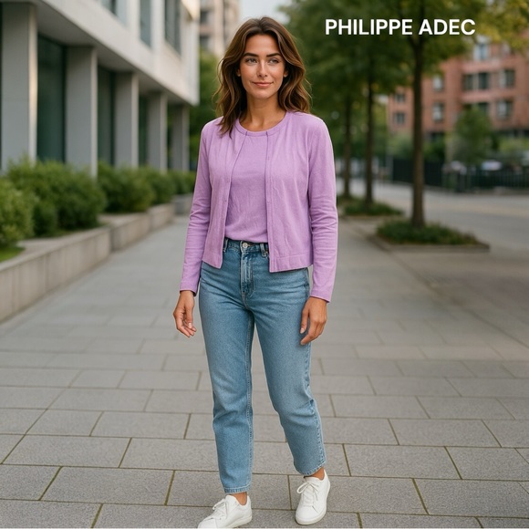 Philippe Adec Gorgeous Lavender NWT Cardigan Set Silk Cashmere - Picture 1 of 7
